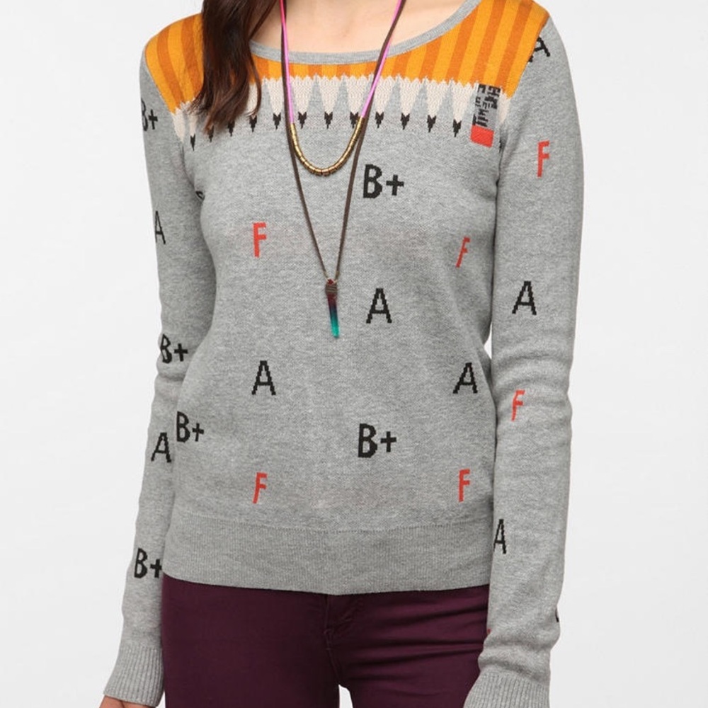 Urban outfitters grey grade alphabet sweater with pencils